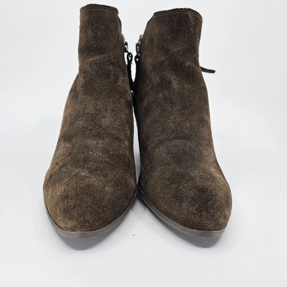 FRYE & CO Rustic Minimalist Suede Ankle Boots Block Heel Side Zip Sz 8.5M Brown‎